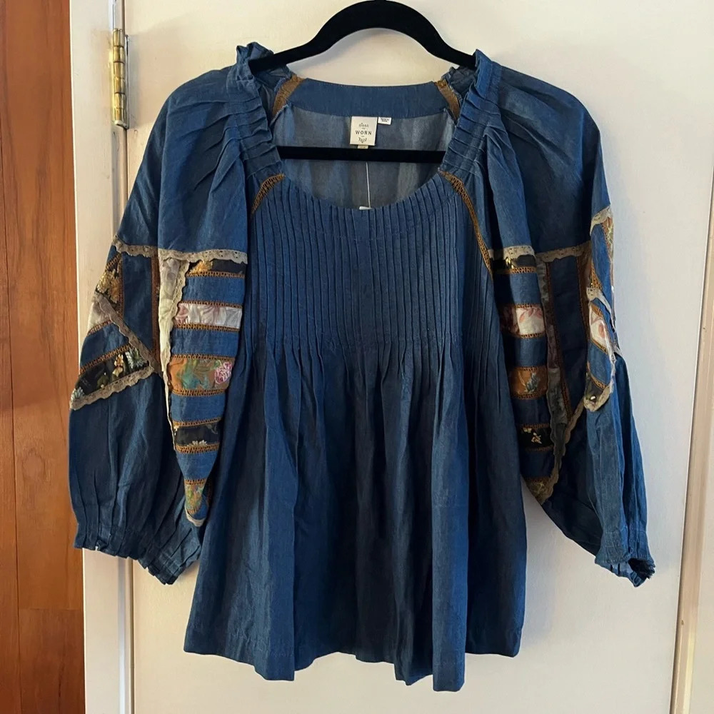 Anthropologie Ulla Patchwork Denim Blouse - Picture 3 of 9